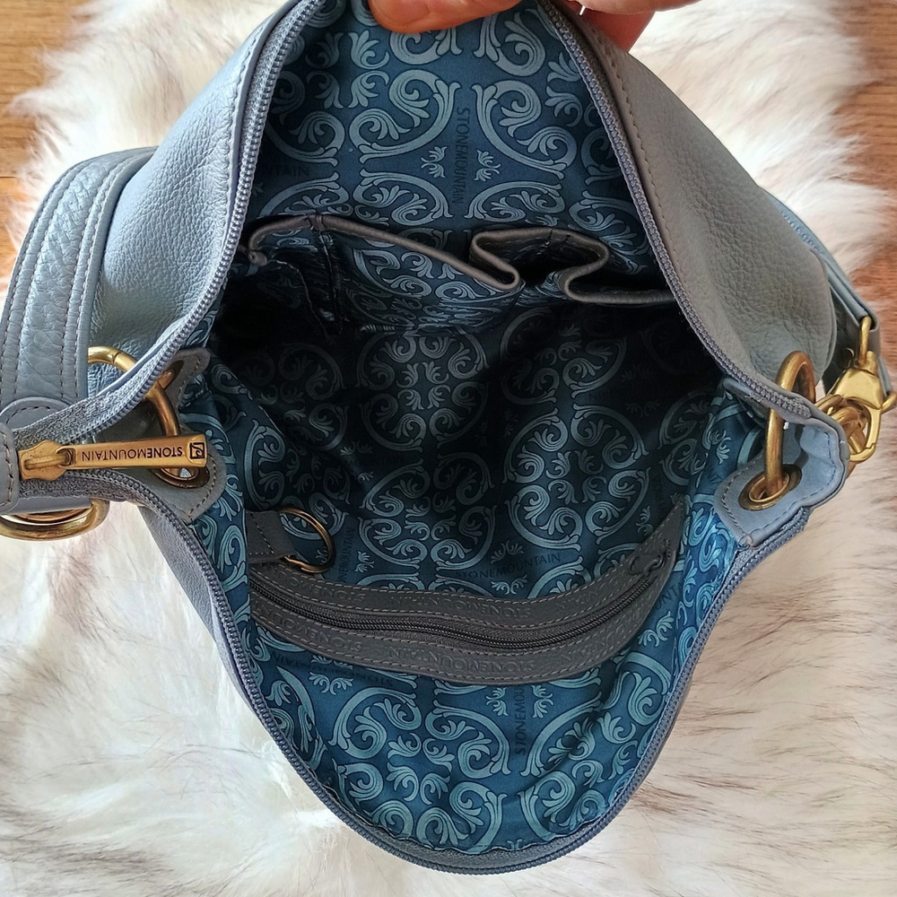 Stone Mountain Light Blue Pebble Leather Convertible Crossbody Shoulder Bag - Picture 15 of 16